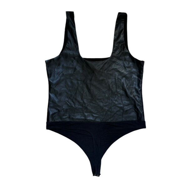 Good American Sz 3 / L Black Faux Leather Modern Tank Thong Bodysuit New (NWOT) - Picture 4 of 8